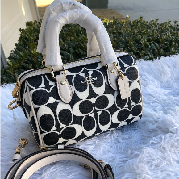 Coach Handbags - Coach Bold CC Black White Mini Rowan Signature Canvas Crossbody Bag